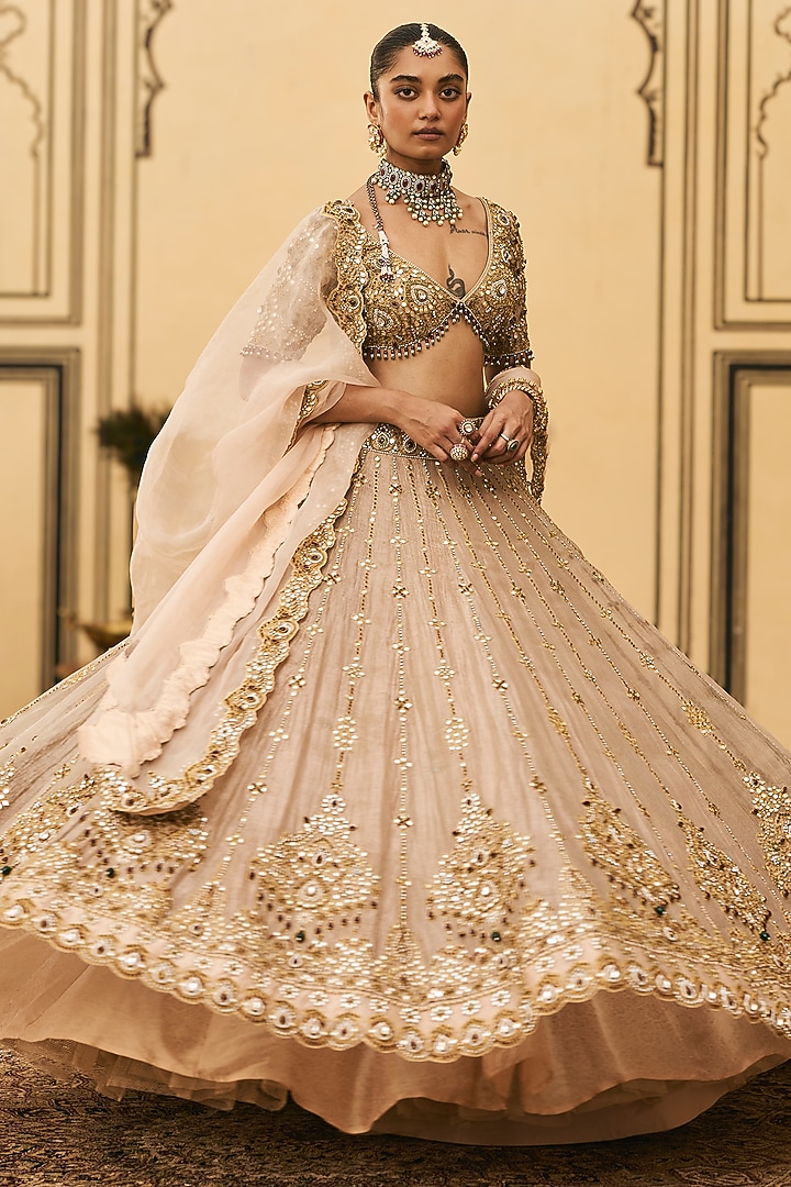 Gold Tissue Embellished Bridal Lehenga Set by ITRH at Pernia's Pop Up Shop