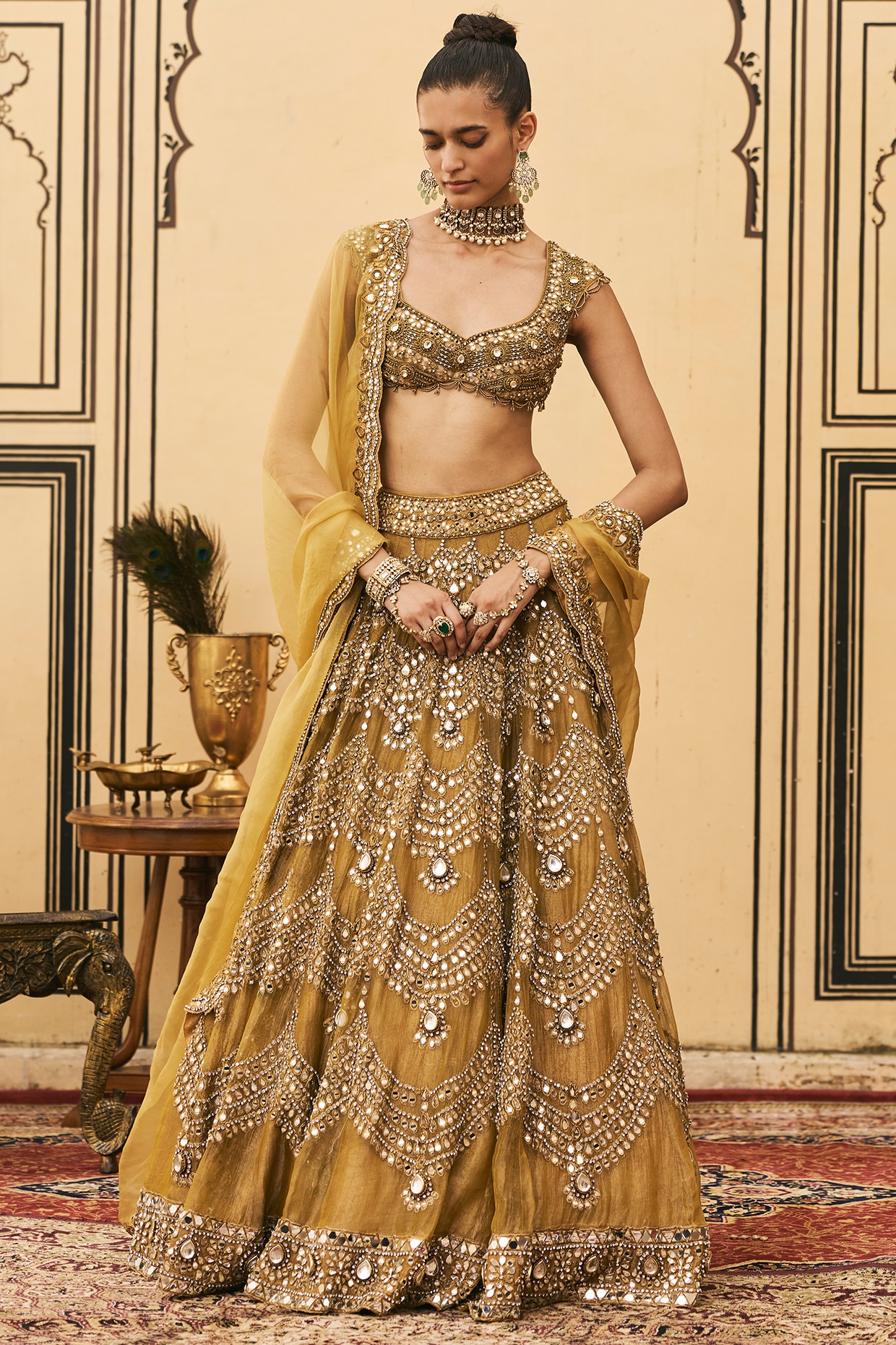 ITRH Mustard Tissue Embellished Lehenga Set