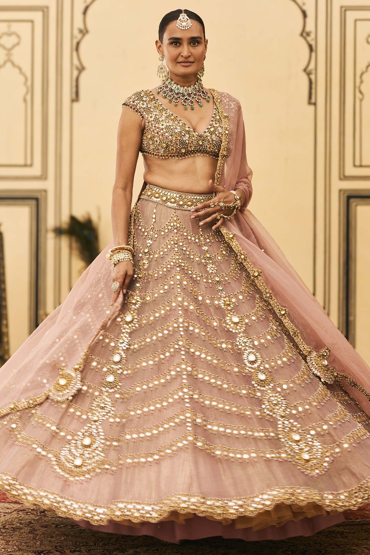 ITRH Pink Tissue Embroidered Lehenga Set