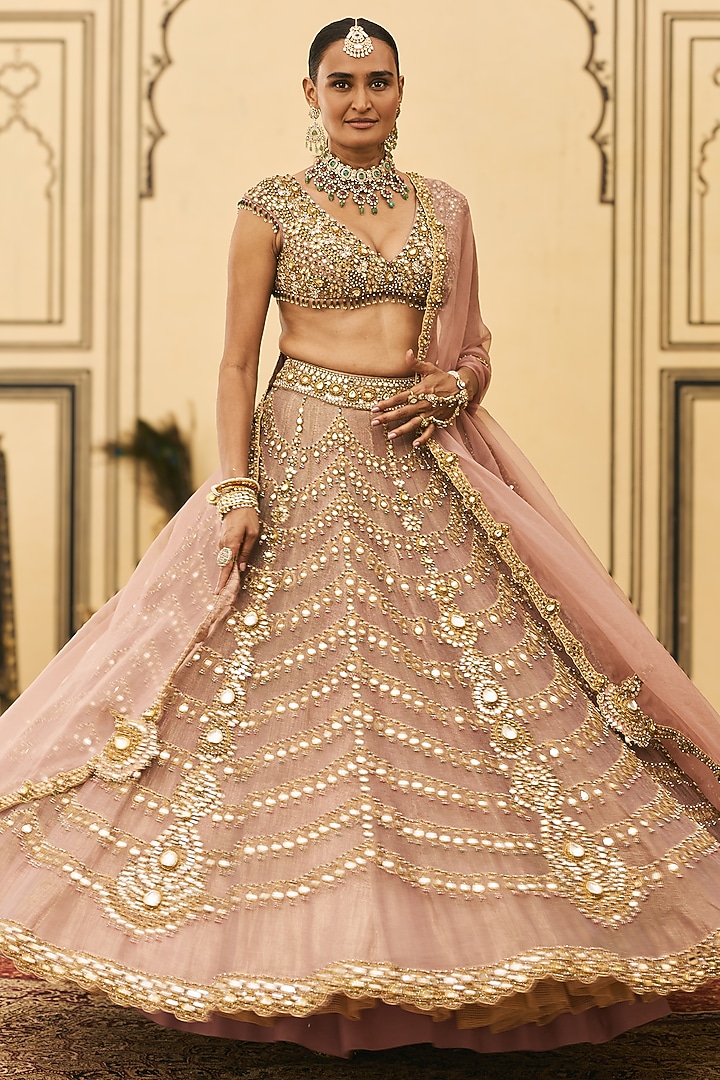 Pink Tissue Embroidered Bridal Lehenga Set by ITRH at Pernia's Pop Up Shop