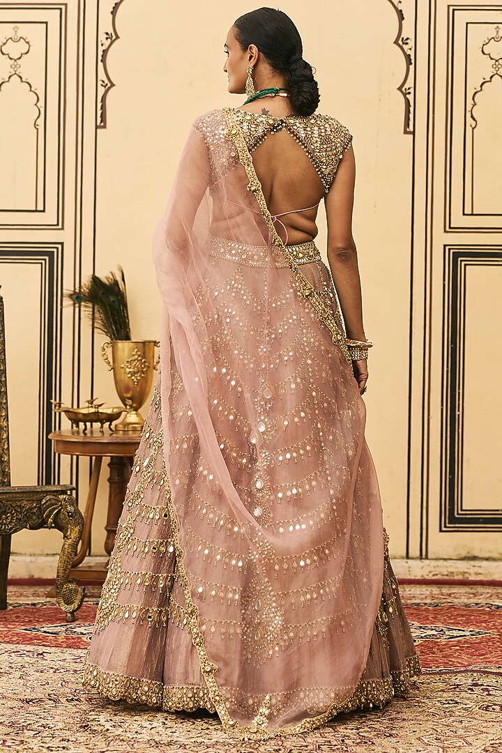 Pink Tissue Embroidered Bridal Lehenga Set by ITRH at Pernia's Pop Up Shop