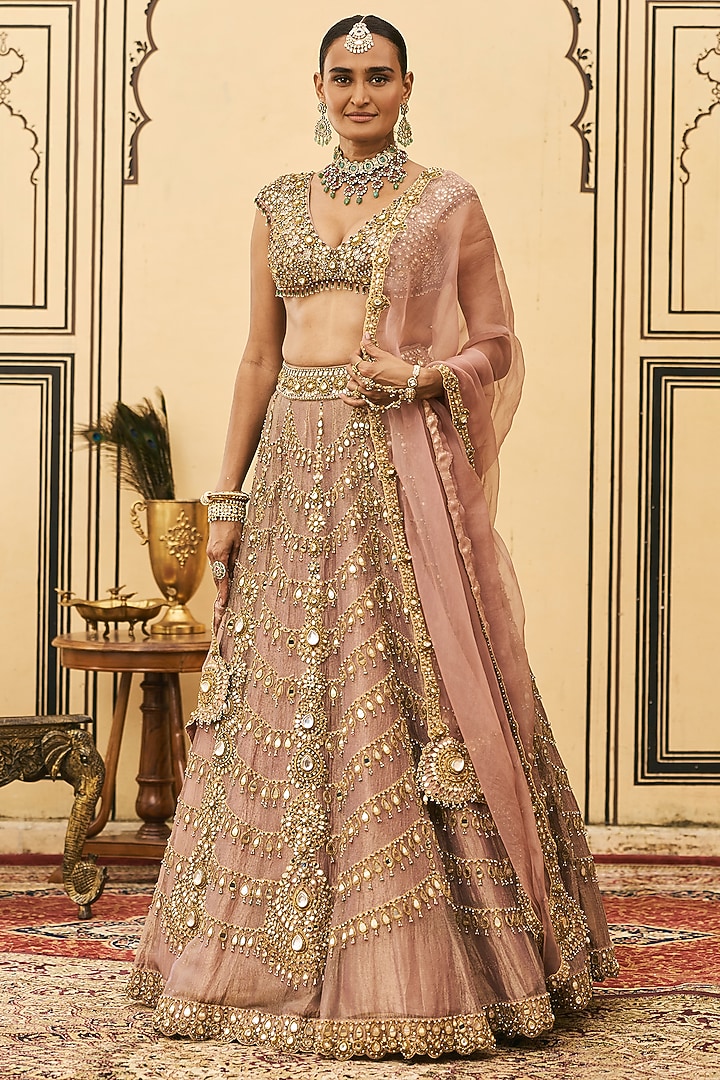 Pink Tissue Embroidered Bridal Lehenga Set by ITRH at Pernia's Pop Up Shop