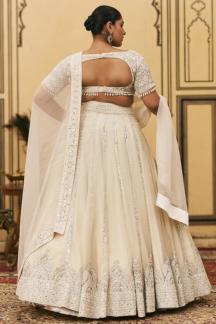 Ivory Organza Embroidered Draped Bridal Lehenga Set by ITRH at Pernia's Pop Up Shop
