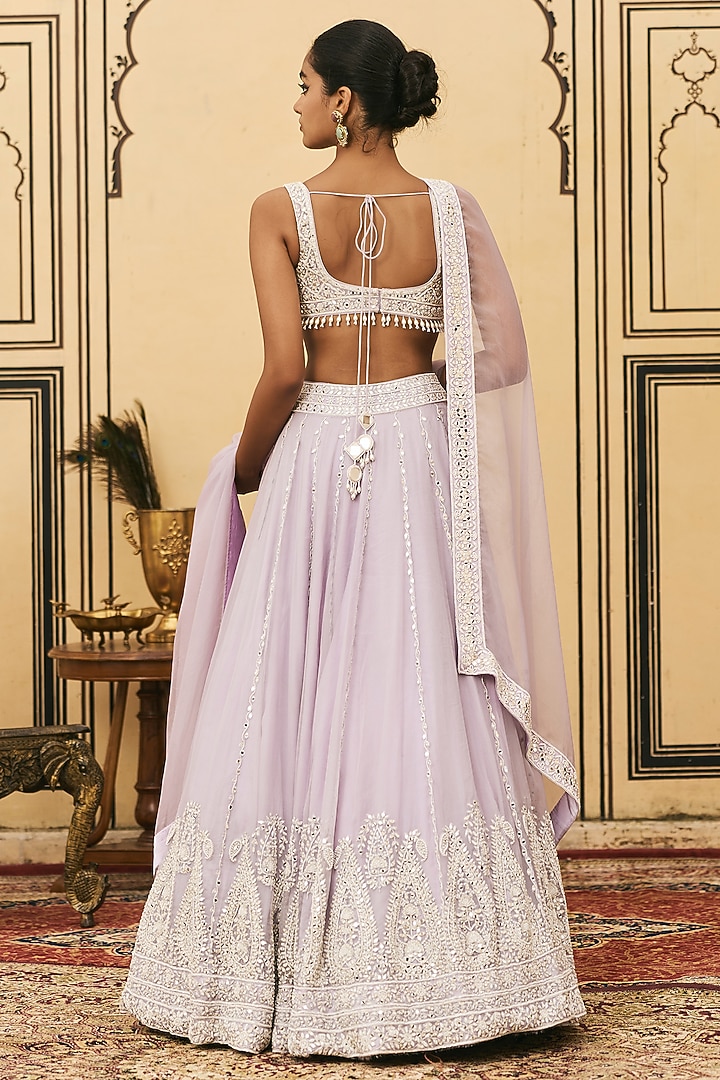 Lilac Organza Embroidered Draped Bridal Lehenga Set by ITRH at Pernia's Pop Up Shop