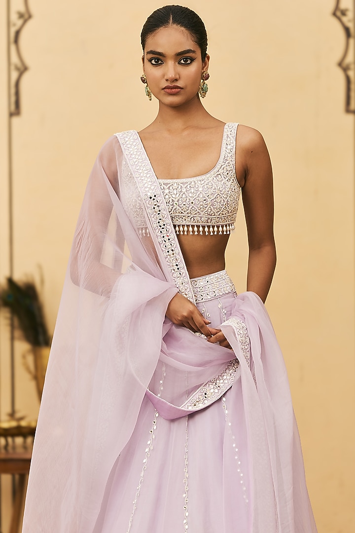Lilac Organza Embroidered Draped Bridal Lehenga Set by ITRH at Pernia's Pop Up Shop