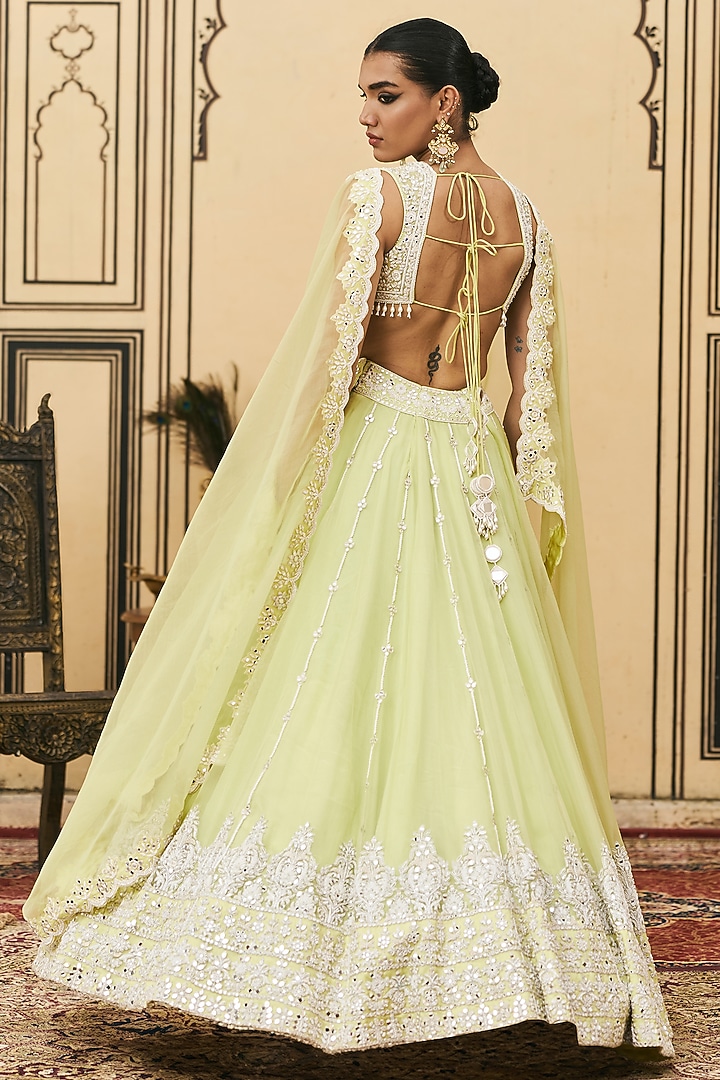 Mint Green Organza Embroidered Draped Bridal Lehenga Set by ITRH at Pernia's Pop Up Shop