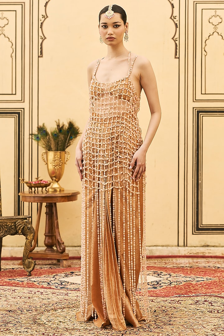 Rust Tissue Brocade Skirt Set by ITRH at Pernia's Pop Up Shop