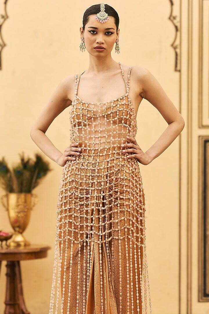 Rust Tissue Brocade Skirt Set by ITRH at Pernia's Pop Up Shop