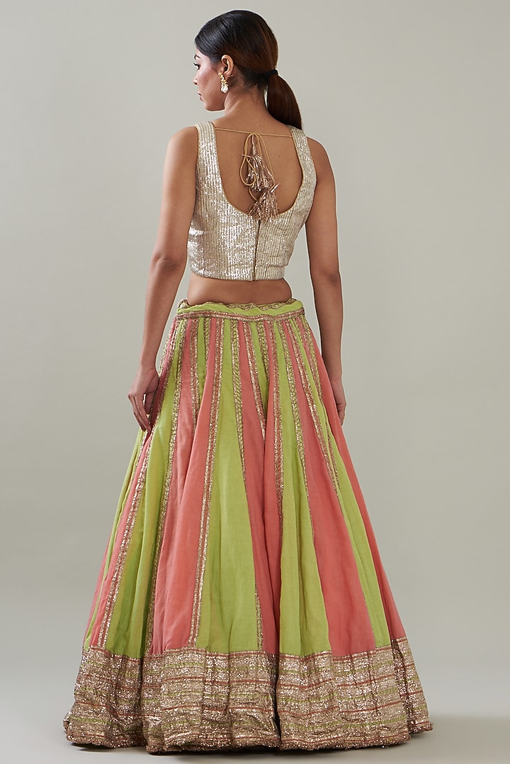 Multi-Colored Linen Bridal Lehenga Set by ITRH at Pernia's Pop Up Shop