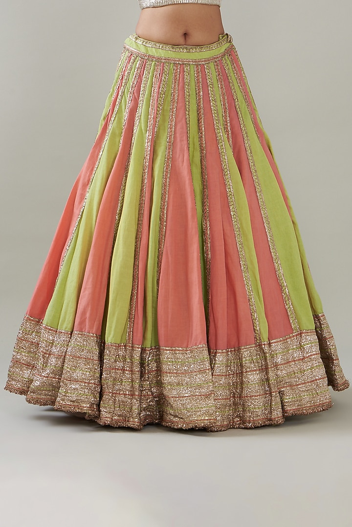 Multi-Colored Linen Bridal Lehenga Set by ITRH at Pernia's Pop Up Shop