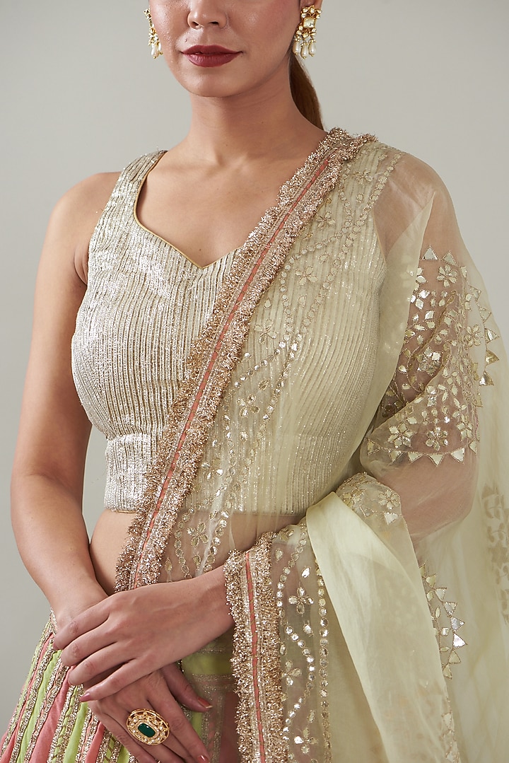 Multi-Colored Linen Bridal Lehenga Set by ITRH at Pernia's Pop Up Shop