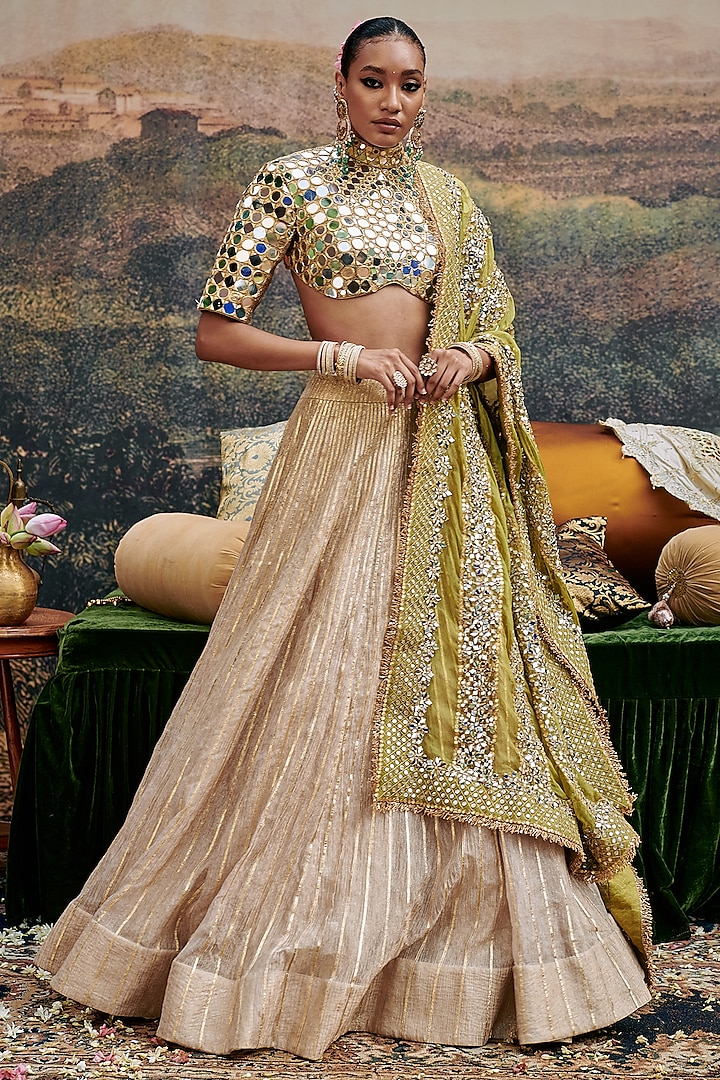 Gold Tissue Gota Embroidered Bridal Lehenga Set by ITRH at Pernia's Pop Up Shop