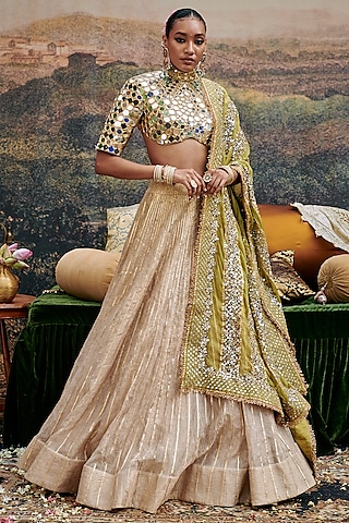 Gold Tissue Gota Embroidered Lehenga Set by ITRH