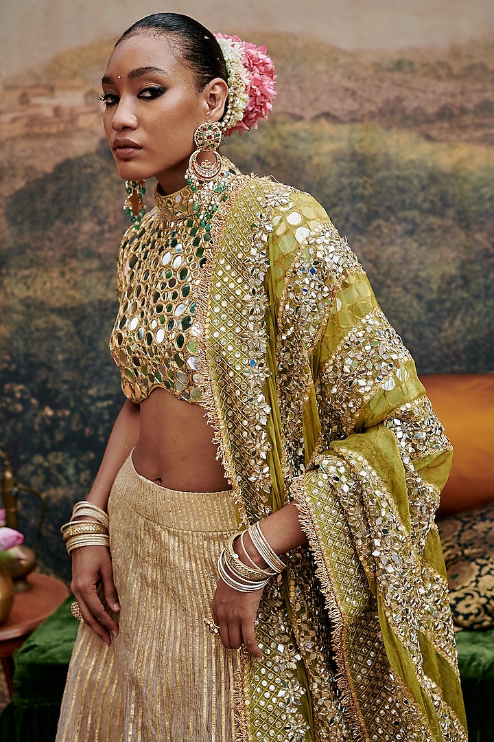 Gold Tissue Gota Embroidered Bridal Lehenga Set by ITRH at Pernia's Pop Up Shop