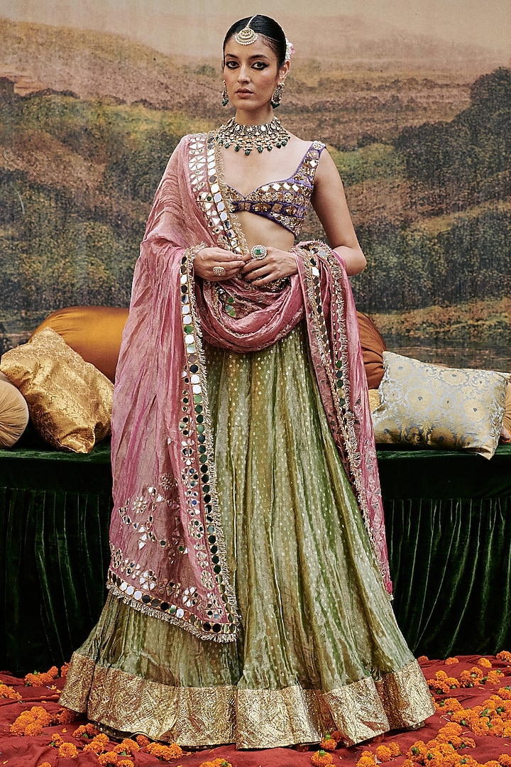 Green Tissue Bridal Lehenga Set by ITRH at Pernia's Pop Up Shop