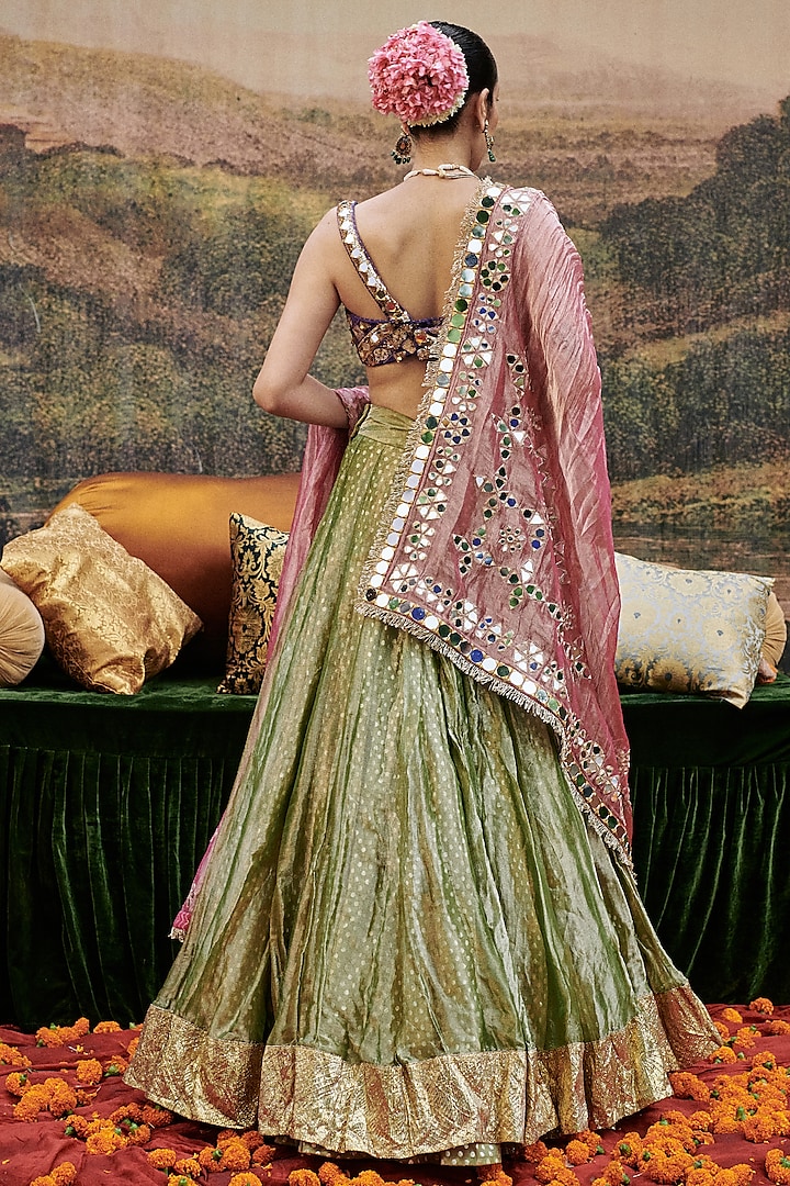 Green Tissue Bridal Lehenga Set by ITRH at Pernia's Pop Up Shop