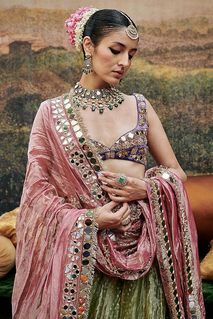 Green Tissue Bridal Lehenga Set by ITRH at Pernia's Pop Up Shop