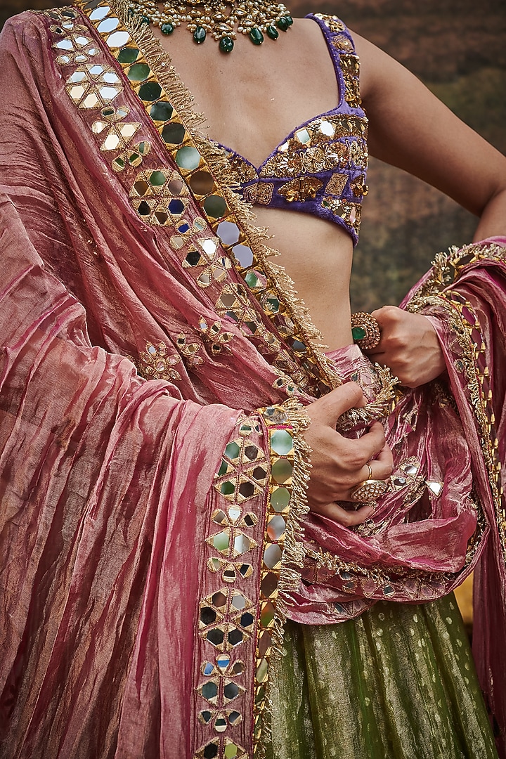 Green Tissue Bridal Lehenga Set by ITRH at Pernia's Pop Up Shop