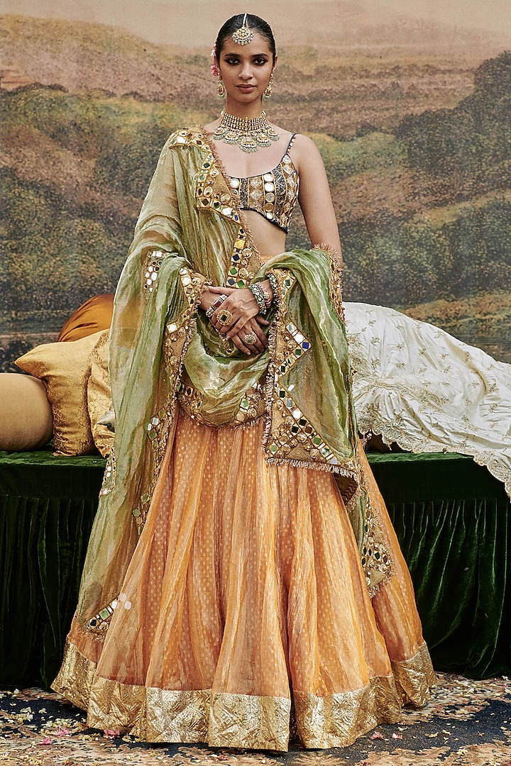 Orange Tissue Bridal Lehenga Set by ITRH at Pernia's Pop Up Shop