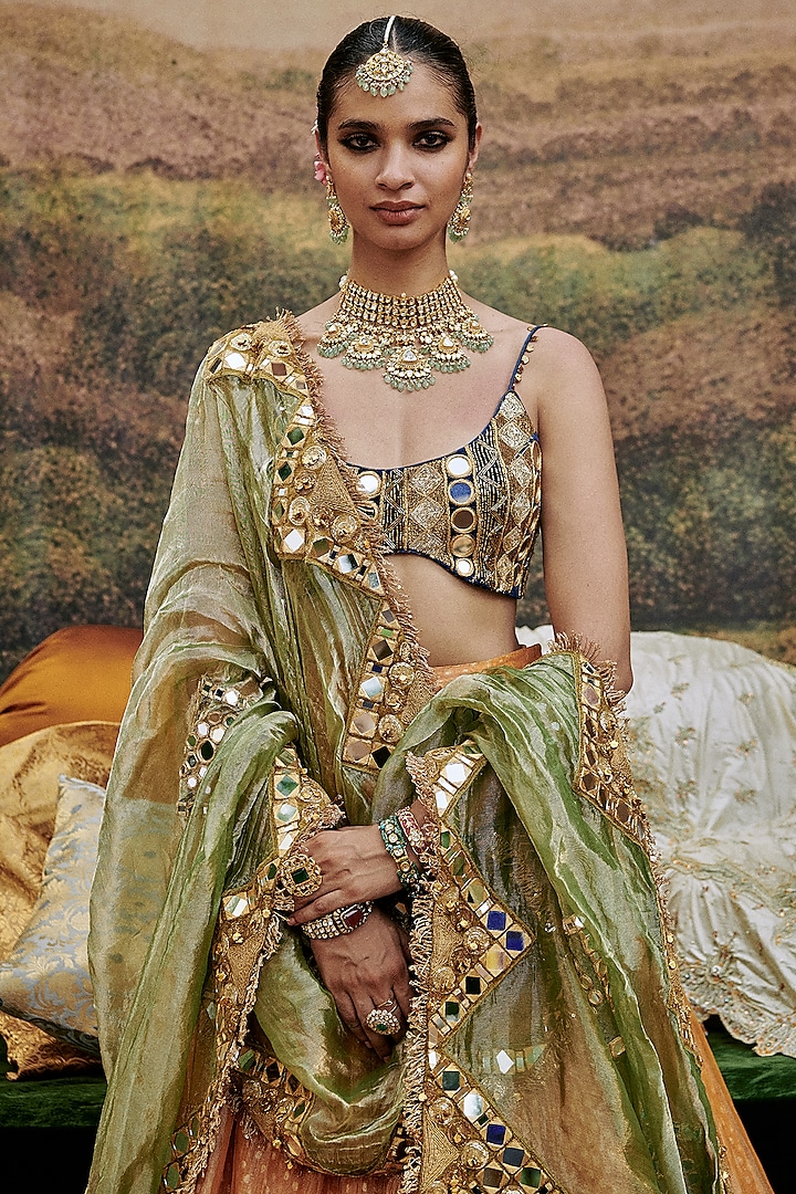 Orange Tissue Bridal Lehenga Set by ITRH at Pernia's Pop Up Shop
