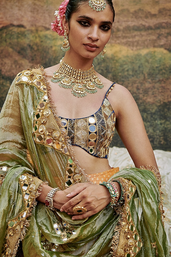 Orange Tissue Bridal Lehenga Set by ITRH at Pernia's Pop Up Shop