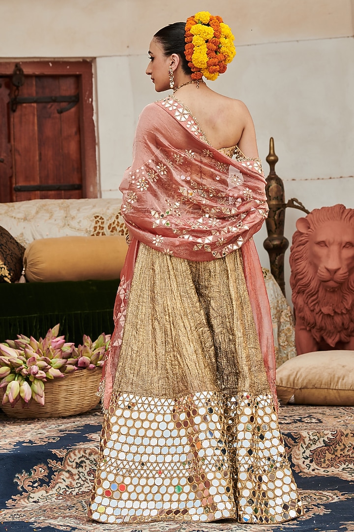 Gold Lampi Gota Mirror Embroidered Bridal Sharara Set by ITRH at Pernia's Pop Up Shop