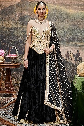 Black Velvet Lehenga Set by ITRH