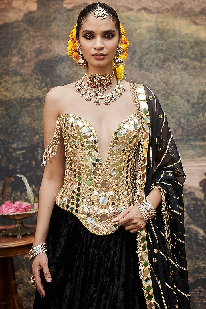 Black Velvet Bridal Lehenga Set by ITRH at Pernia's Pop Up Shop