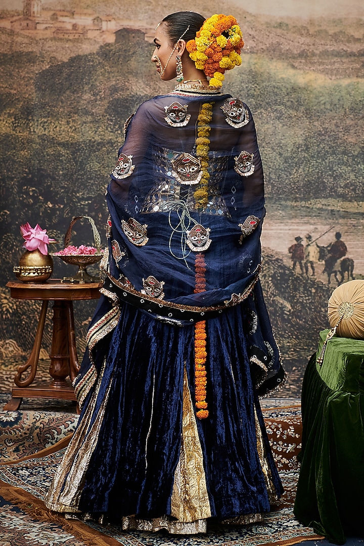 Blue Velvet Bridal Lehenga Set by ITRH at Pernia's Pop Up Shop