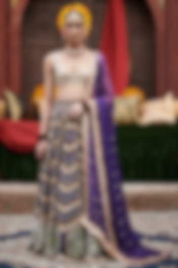 Purple Linen Mirror Embroidered Lehenga Set by ITRH