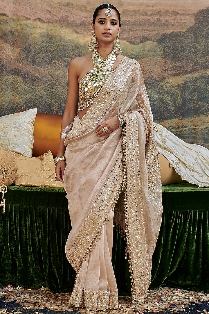 Ivory Tissue Gota-Patti Work Saree Set by ITRH at Pernia's Pop Up Shop