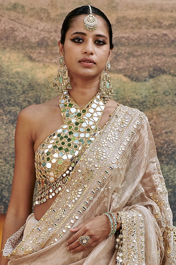 Ivory Tissue Gota-Patti Work Bridal Saree Set by ITRH at Pernia's Pop Up Shop