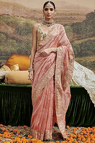 Red Tissue Gota-Patti Work Saree Set by ITRH