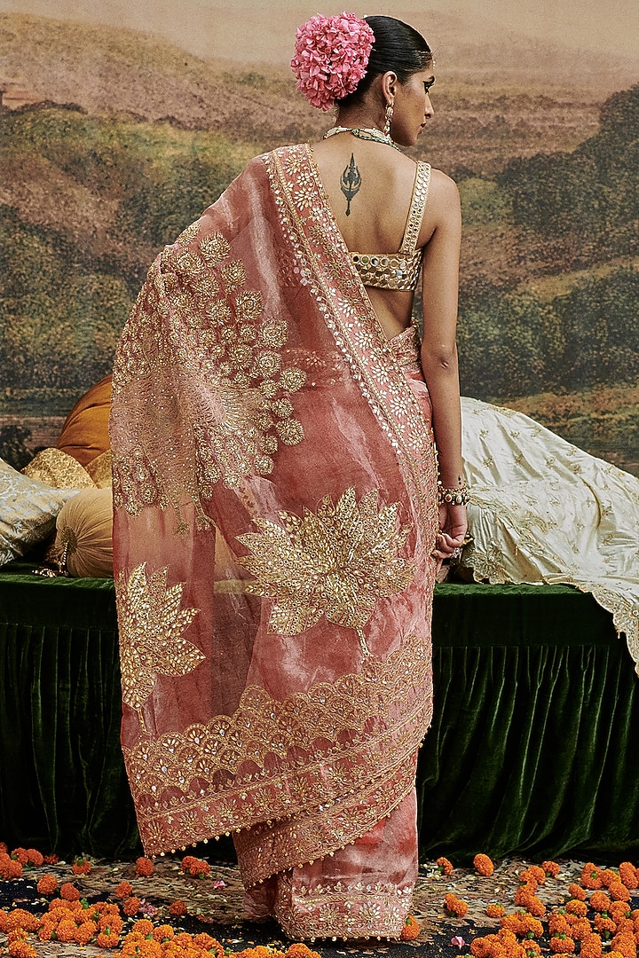 Red Tissue Gota-Patti Work Bridal Saree Set by ITRH at Pernia's Pop Up Shop