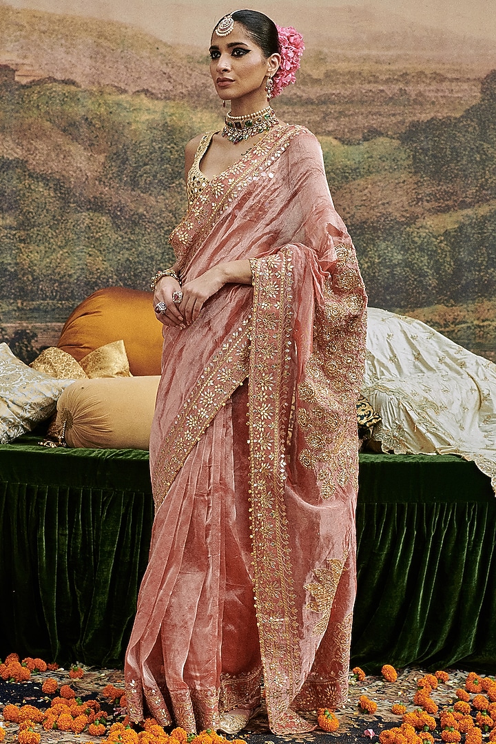 Red Tissue Gota-Patti Work Bridal Saree Set by ITRH at Pernia's Pop Up Shop