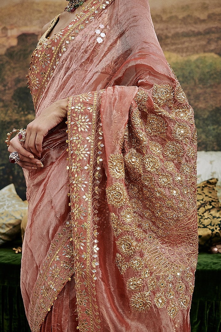 Red Tissue Gota-Patti Work Bridal Saree Set by ITRH at Pernia's Pop Up Shop