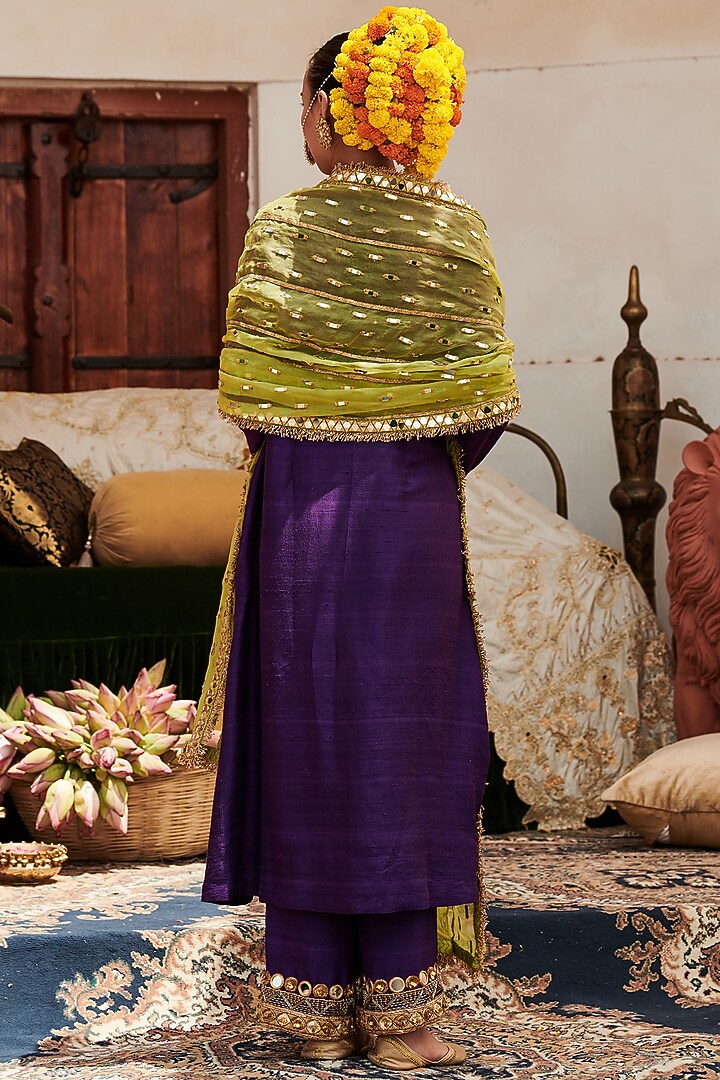 Purple Raw Silk Mirror Work Kurta Set by ITRH at Pernia's Pop Up Shop