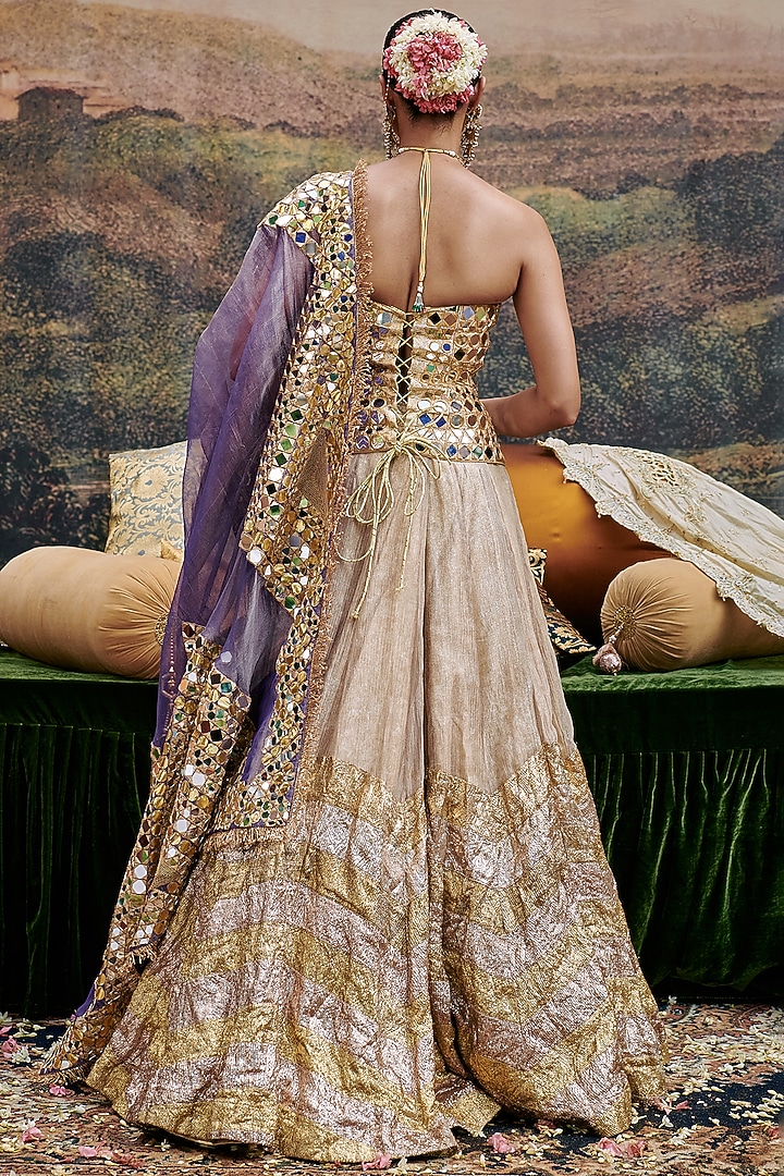 Gold Tissue Chevron Printed Bridal Lehenga Set by ITRH at Pernia's Pop Up Shop