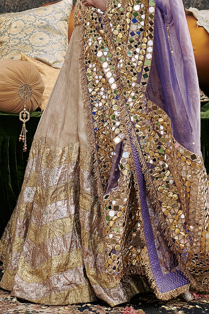 Gold Tissue Chevron Printed Bridal Lehenga Set by ITRH at Pernia's Pop Up Shop