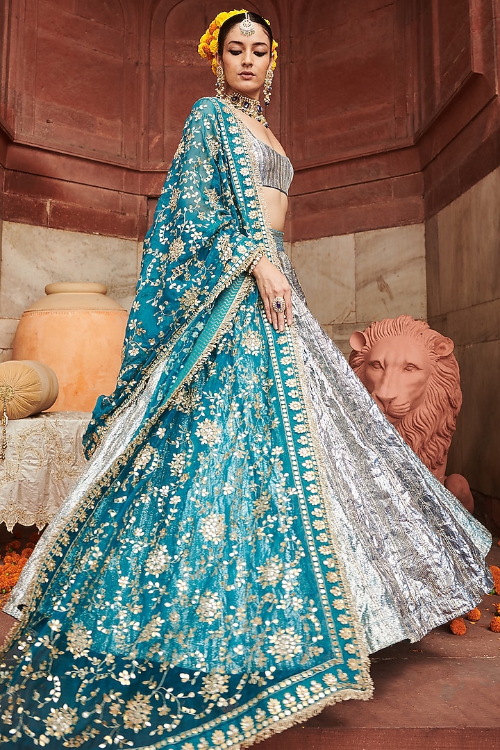 Blue Lampi Gota Bridal Lehenga Set by ITRH at Pernia's Pop Up Shop
