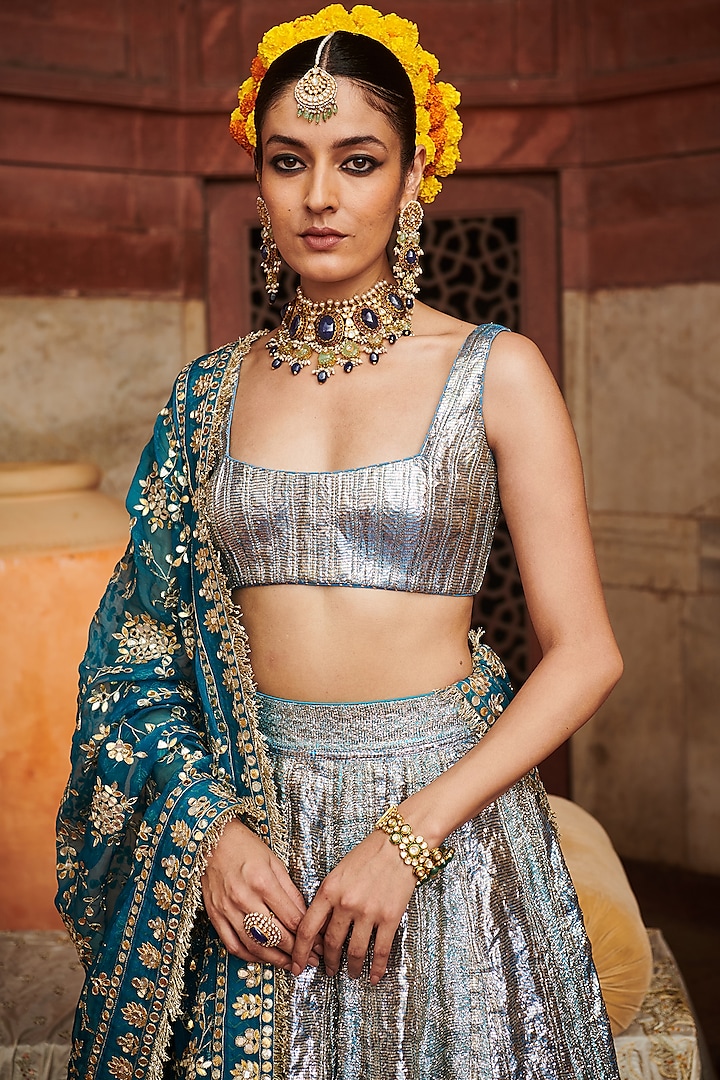 Blue Lampi Gota Bridal Lehenga Set by ITRH at Pernia's Pop Up Shop