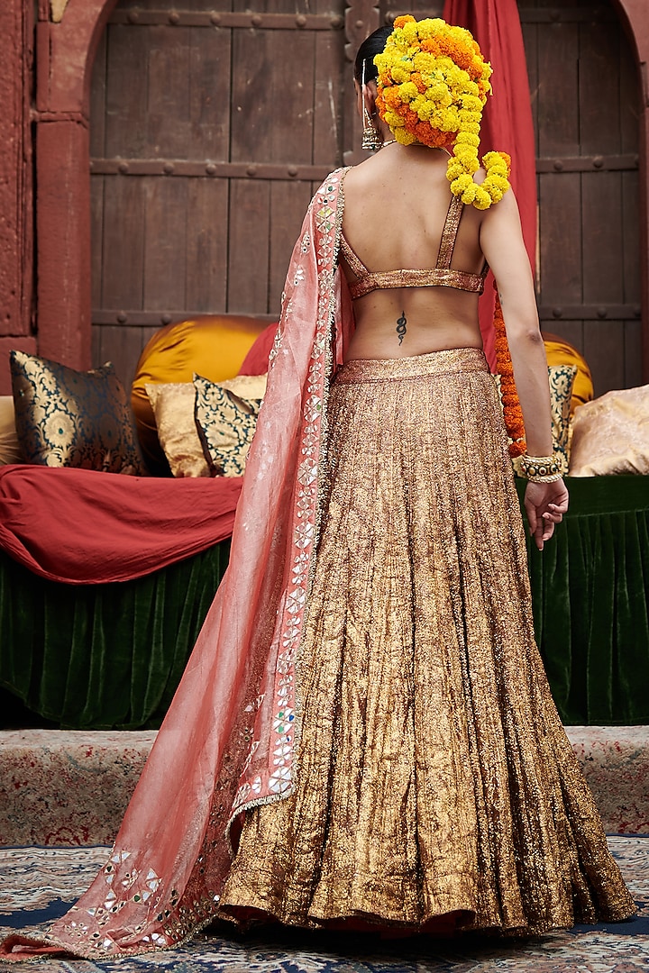 Maroon Lampi Gota Bridal Lehenga Set by ITRH at Pernia's Pop Up Shop