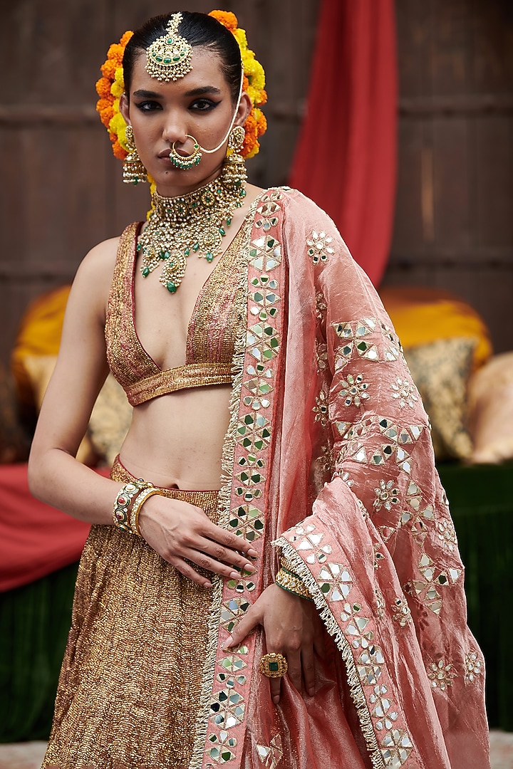 Maroon Lampi Gota Bridal Lehenga Set by ITRH at Pernia's Pop Up Shop