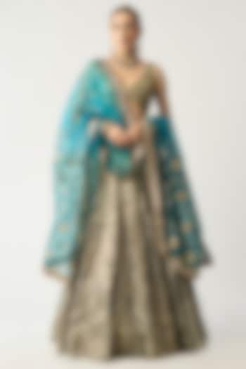 Turquoise Silver Lampi Bridal Lehenga Set by ITRH at Pernia's Pop Up Shop