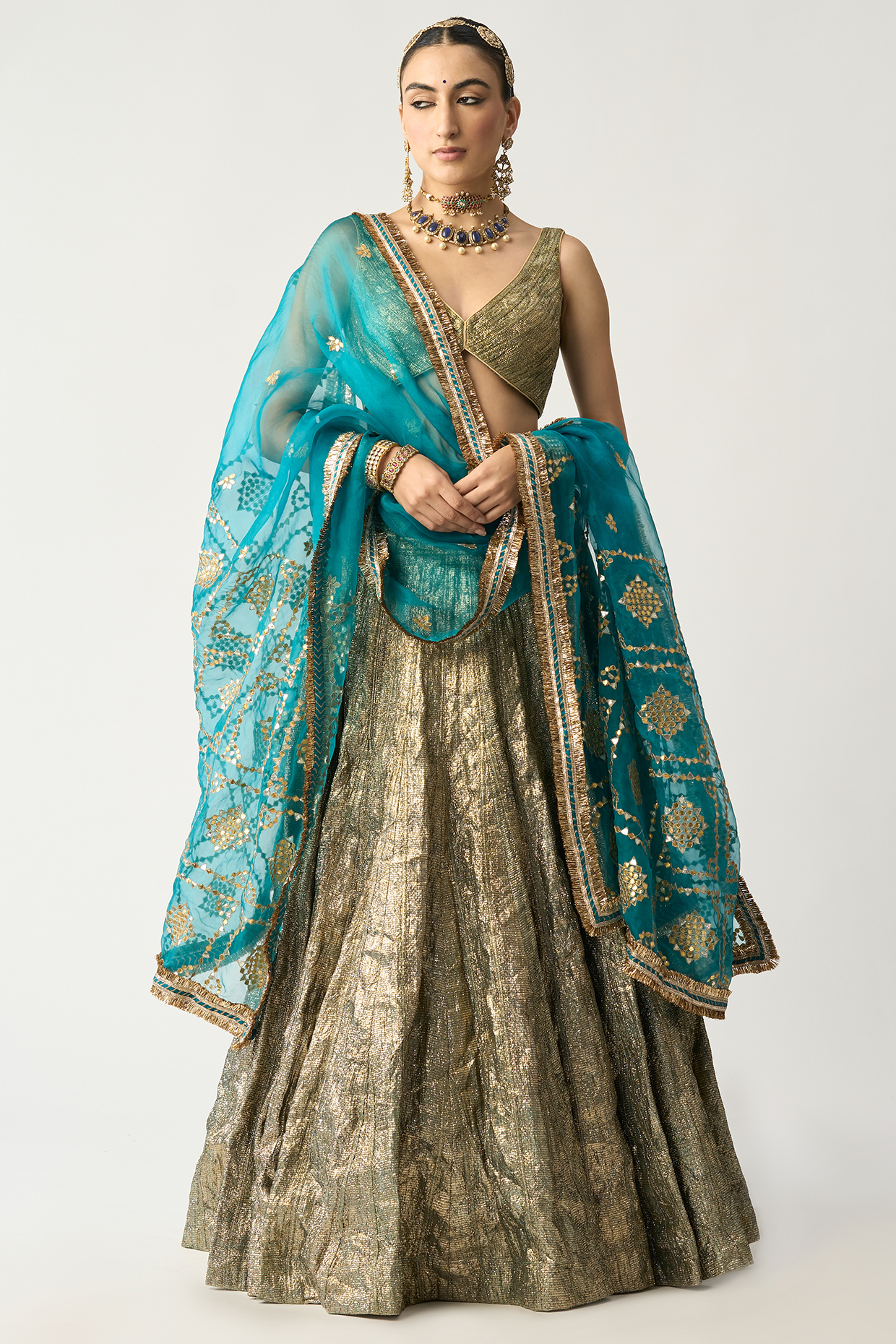 Turquoise Silver Lampi Bridal Lehenga Set by ITRH at Pernia's Pop Up Shop