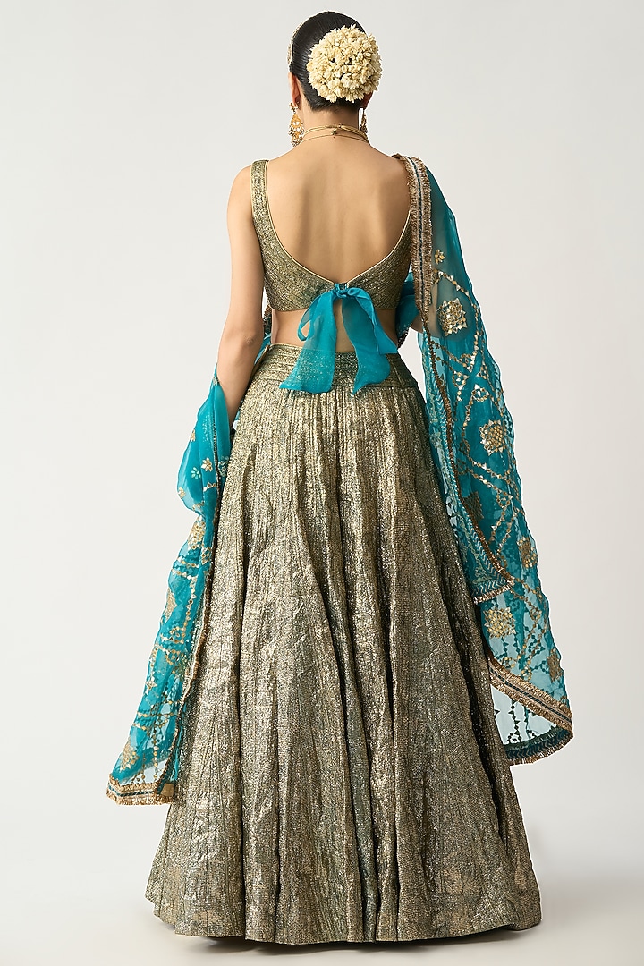 Turquoise Silver Lampi Bridal Lehenga Set by ITRH at Pernia's Pop Up Shop