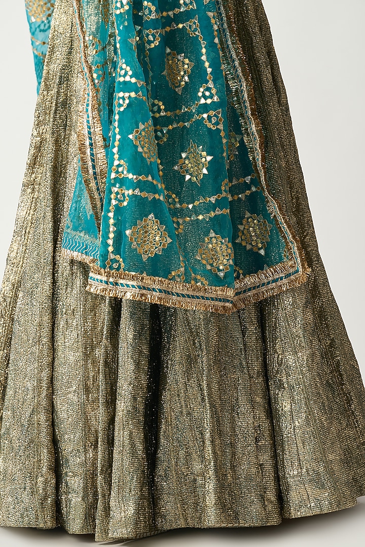 Turquoise Silver Lampi Bridal Lehenga Set by ITRH at Pernia's Pop Up Shop