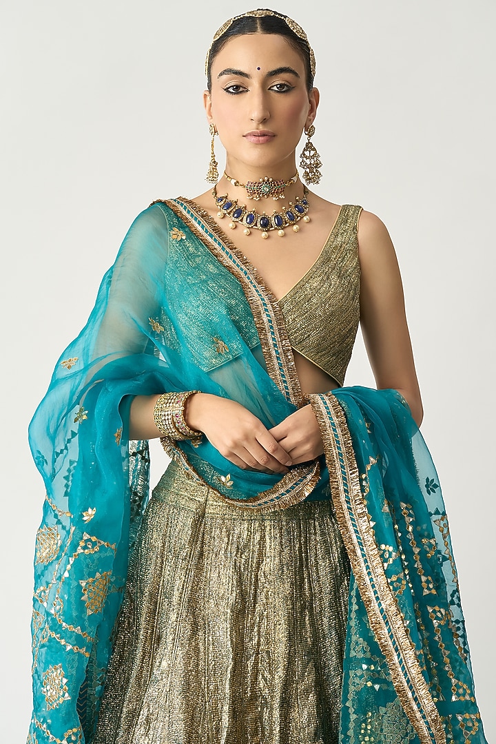 Turquoise Silver Lampi Bridal Lehenga Set by ITRH at Pernia's Pop Up Shop