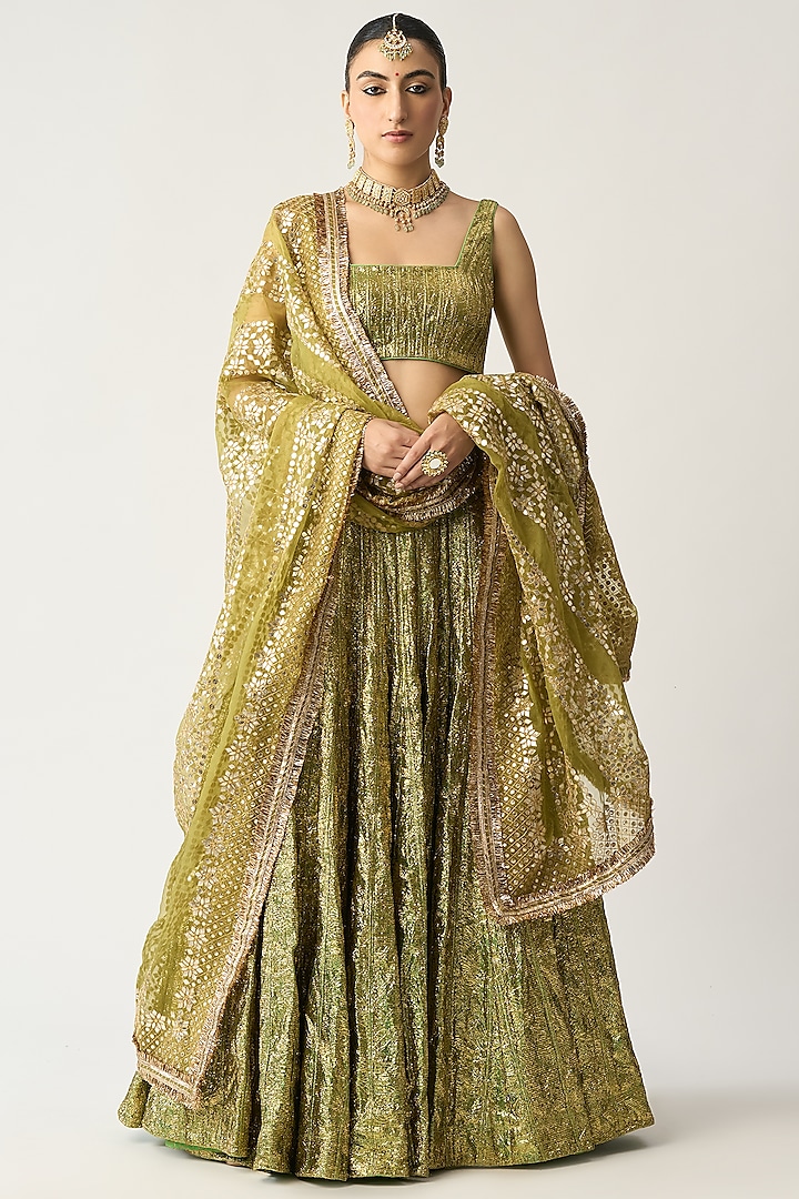 Green Lehenga Set in Lampi by ITRH