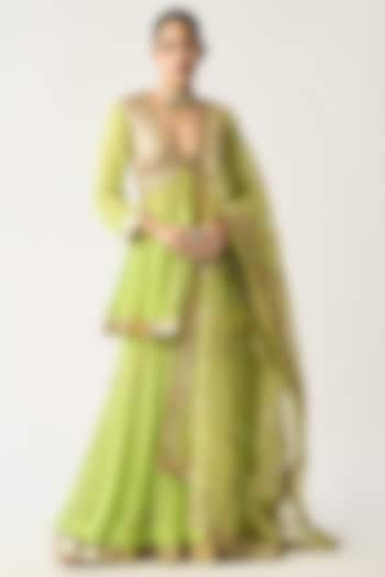 Neon Green Pure Georgette Bridal Sharara Set by ITRH at Pernia's Pop Up Shop